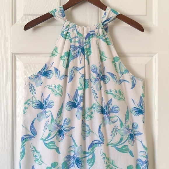 Charlie Paige Floral Linen Blend Sleeveless Halter Neck Mini Dress White Blue L - Picture 2 of 14